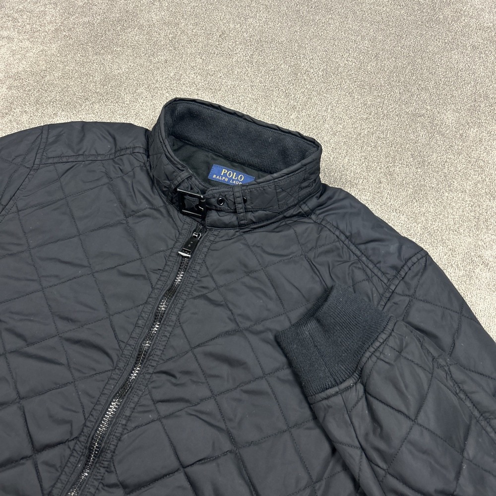 Polo Ralph Lauren Bomber Jacket Mens Medium Diamond Quilted Puffer Coat Black